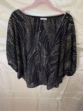 Vintage Glances Los Angeles Black Metallic Glitter Dolman Batwing Party Blouse